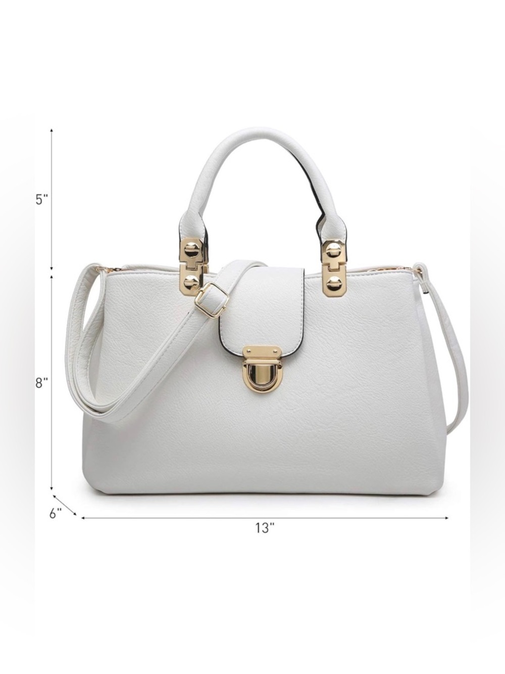 White Structured Satchel Handbag with Gold Hardware